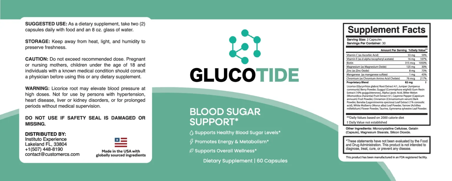 Glucotide supplement facts and ingredient label
